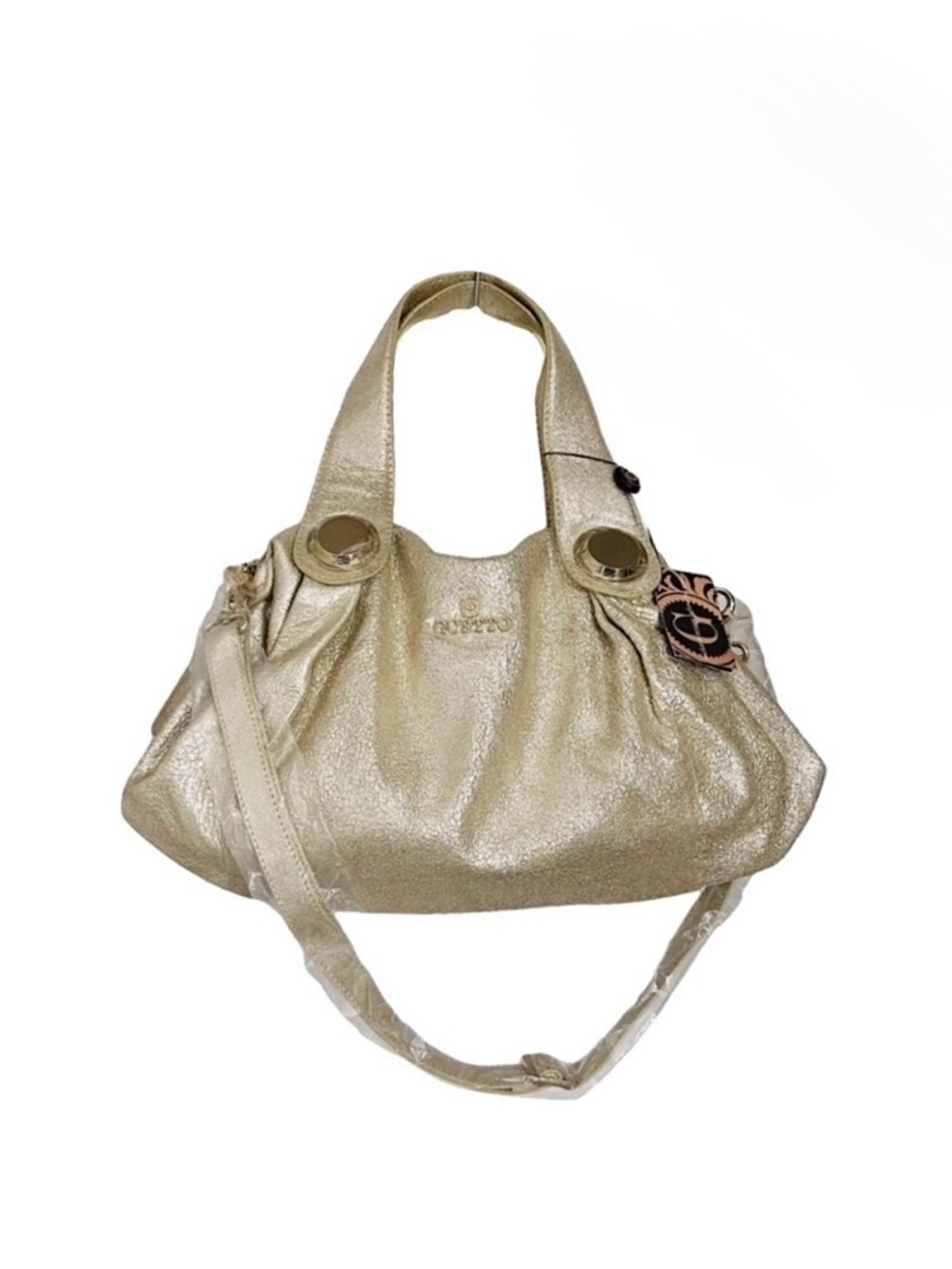 Gustto NEW Lg Folina Rare Color Metallic Gold Crackled Textured Leather